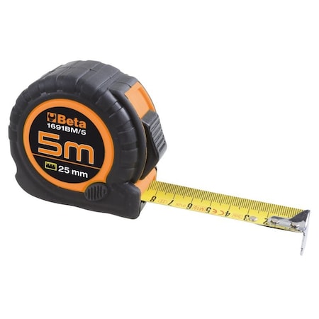 Beta 1691BM 8-Meter Tape Measure, Shock-Resistant Bi-Material ABS Casing, Steel Tape, Precision Class II 016910208